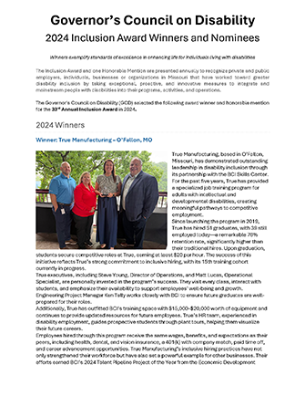 2024 Winners of Governers Council on Disability Annual Inclusion Award