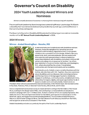 2024 Winners of Governers Council on Disability Annual Youth Leadership Award